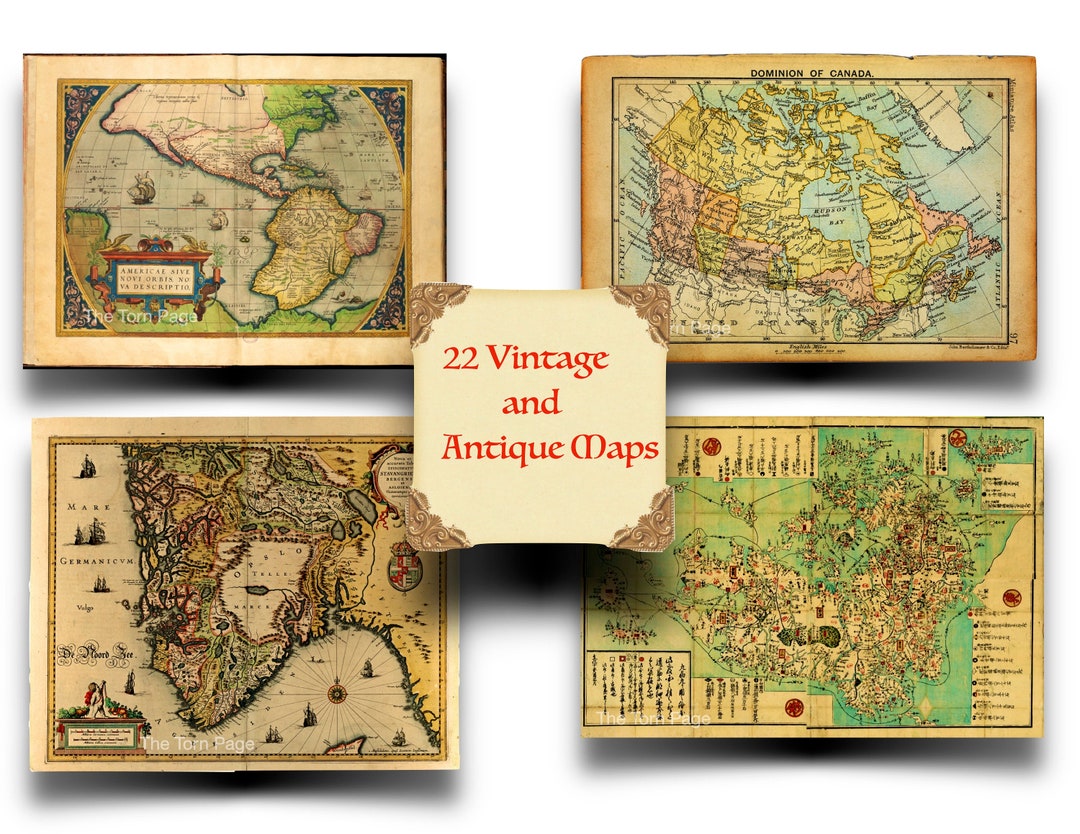 Vintage and Antique Maps, Digital Illustrated Maps, Junk Journal and