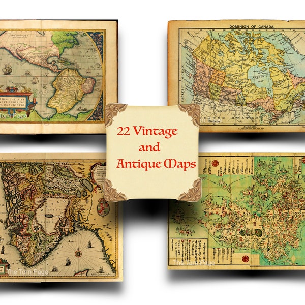 Vintage and Antique Maps, Digital Illustrated Maps, Junk Journal and Scrapbook Supplies, Art and Craft Projects, Instant Digital Download