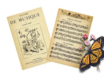Vintage French Music Sheets: Illustrated Ephemera, Junk Journal (Digital Download)