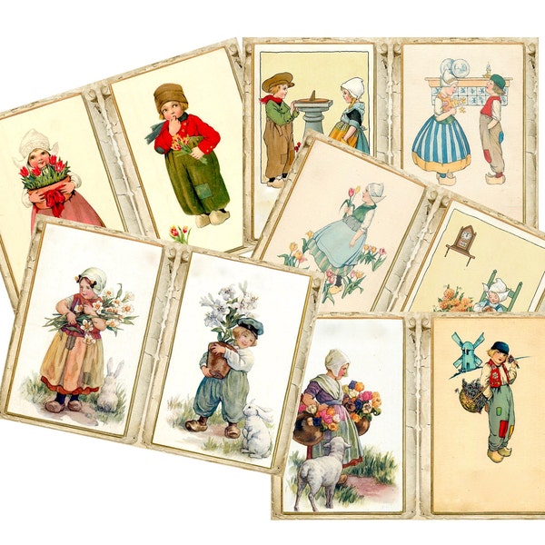 Vintage Dutch Children and Flowers, Vintage Florals and  Children, Junk Journal and Scrapbook Supplies, Instant Download