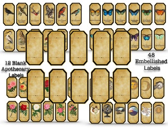 Étiquettes vierges modifiables d'apothicaire vintage, étiquettes décoratives, étiquettes imprimables de 3,5 et 5 pouces pour modifier et ajouter