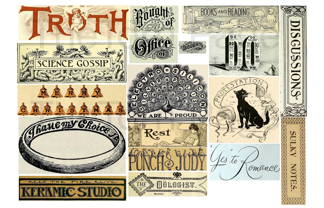 Vintage Script Labels: Eclectic Printable Ephemera (digital Download ...