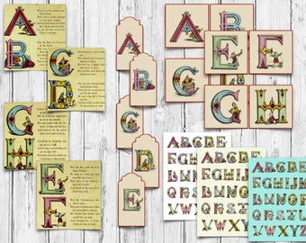 Vintage Fairy Tale Alphabet Cards: Junk Journal Ephemera (Digital Download)