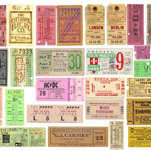 Vintage Tickets, Pack 2 Digital Junk Journal, and Scrapbook Ephemera, Instant Download