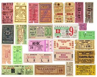 Vintage Ticket Ephemera: Junk Journal & Scrapbook Kit (Digital Download)