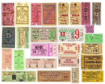 Vintage Tickets, Pack 2 Digital Junk Journal, and Scrapbook Ephemera, Instant Download