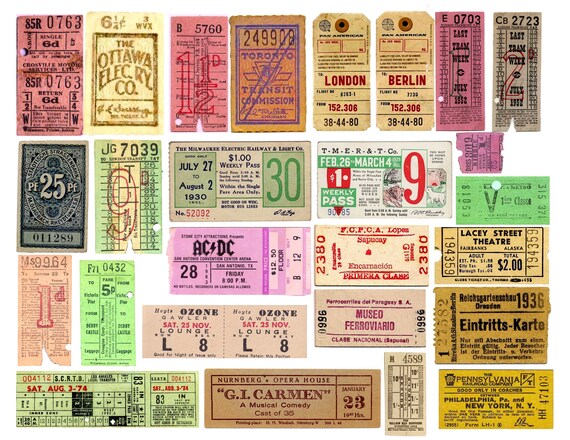50Pcs Vintage Ticket Stub Scrapbook Stickers Pack Old Art