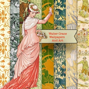 Walter Crane Digital Paper Pack: Shabby Chic Collage Images (Digital Download)