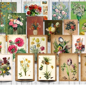De ultieme vintage bloemencollectie, 150 bloemendagboek- en ATC-kaarten, vintage bloemenschilderijen, rommeljournaal en plakboekbenodigdheden