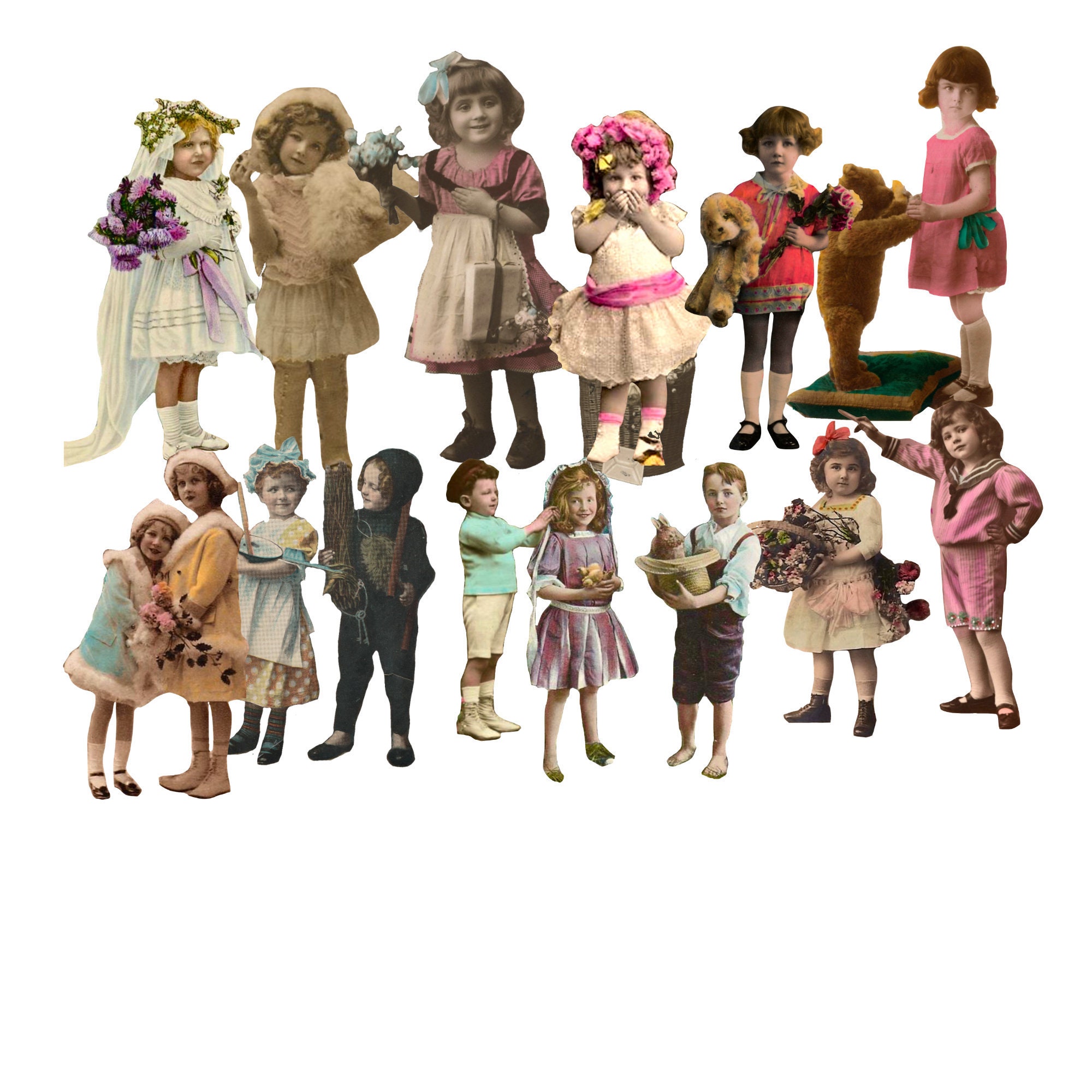 Vintage Hand Tinted Paper Doll Children, Digital Paper Dolls, Printab…