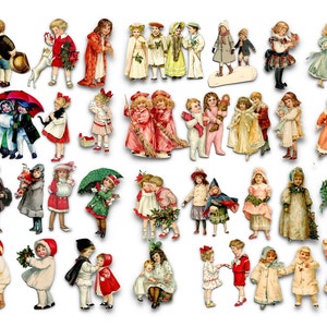 50 Christmas Children Paper  Dolls, Vintage Christmas Ephemera, Junk Journal, Scrapbooking, Paper Crafts and Cards, Pack 1