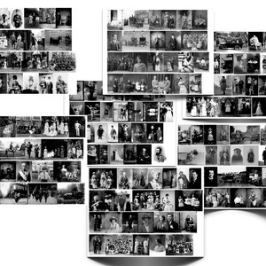 Extraits de photos de collage vintage, 28 feuilles de bandes noir et blanc et sépia. Collage vintage imprimable, chutes, éphémères de journal indésirable