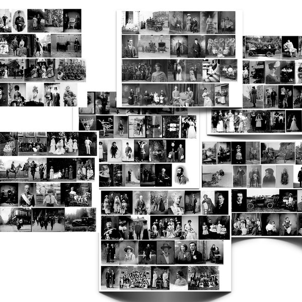 Vintage Collage Foto Schnipsel, 28 Seiten Schwarz Weiß Streifen. Druckbare Vintage Collage, Scraps, Junk Journal Ephemera