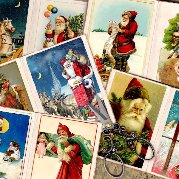 Father Christmas Junk Journal Pages, Santa Printable, Holiday Collage Sheet,  Scrapbook Paper Kit, Vintage Festive Ephemera,