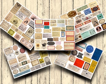 120 etiquetas vintage: material para diarios basura y scrapbooking (descarga digital)