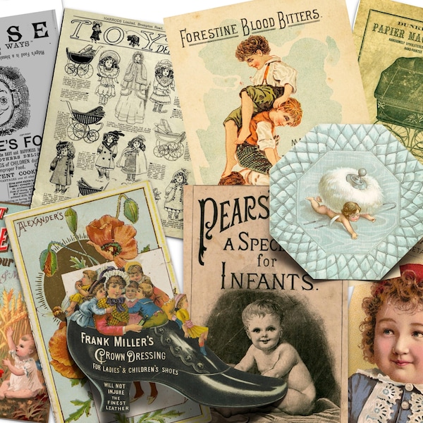 Vintage Children's Adverts, 36 Pages, Over 120 Adverts, Junk Journal, Scrapbook, Art and Craft Supplies