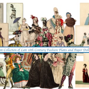 Assiettes de mode et poupées en papier du XVIIIe siècle, éphémères pour journal indésirable (téléchargement numérique)