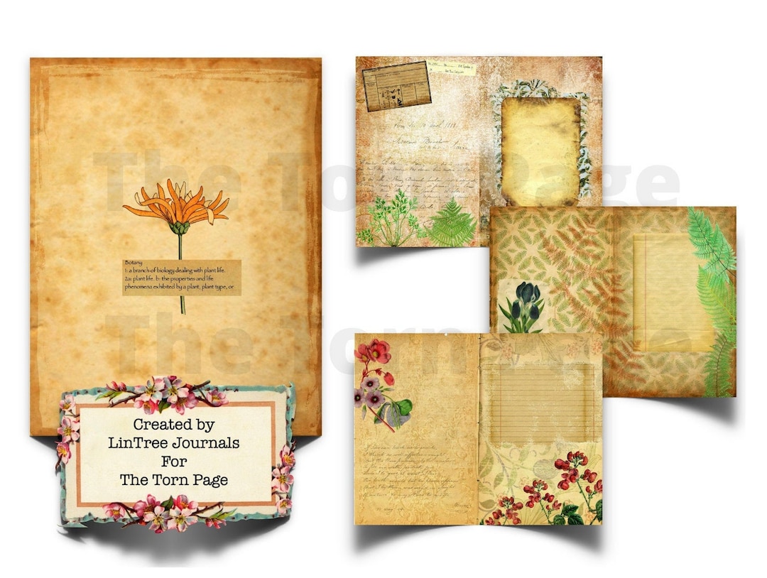 Botanical Junk Journal Kit: Vintage Ephemera & Collage Papers (digital ...
