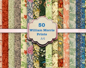 50 Digital Vintage Papers, William Morris Bumper Pack,  Digital Collage Sheets, A4, Printable Paper, Shabby Chic Paper, Background Paper