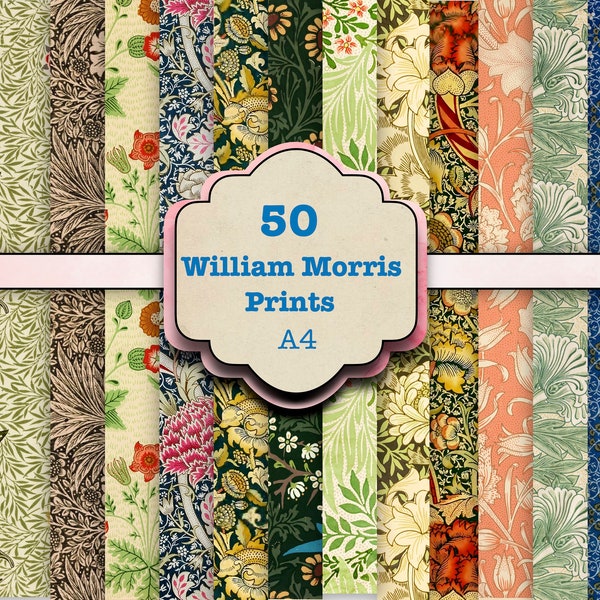 50 Digital Vintage Papers, William Morris Bumper Pack,  Digital Collage Sheets, A4, Printable Paper, Shabby Chic Paper, Background Paper