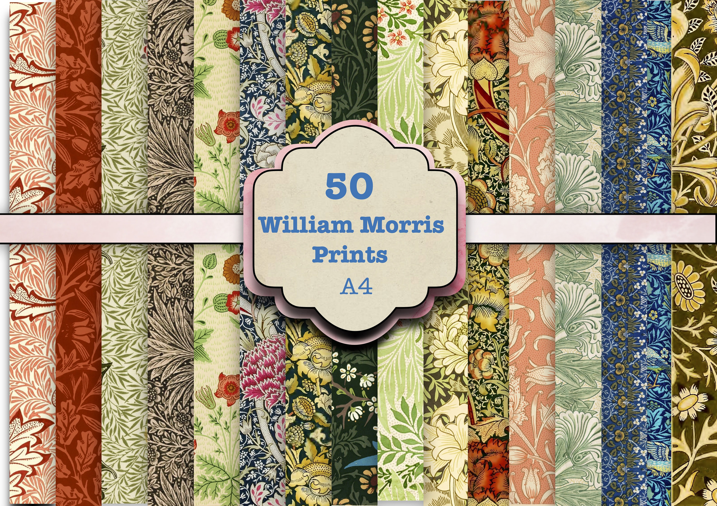 50 William Morris Digital Papers: A4 Printable Collage Sheets (Digital Download)