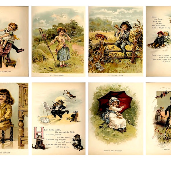 Vintage Nursery Rhyme ATC Cards, Printable ATC Cards,  Digital Downloads, Journal Supplies, Instant Digital Download