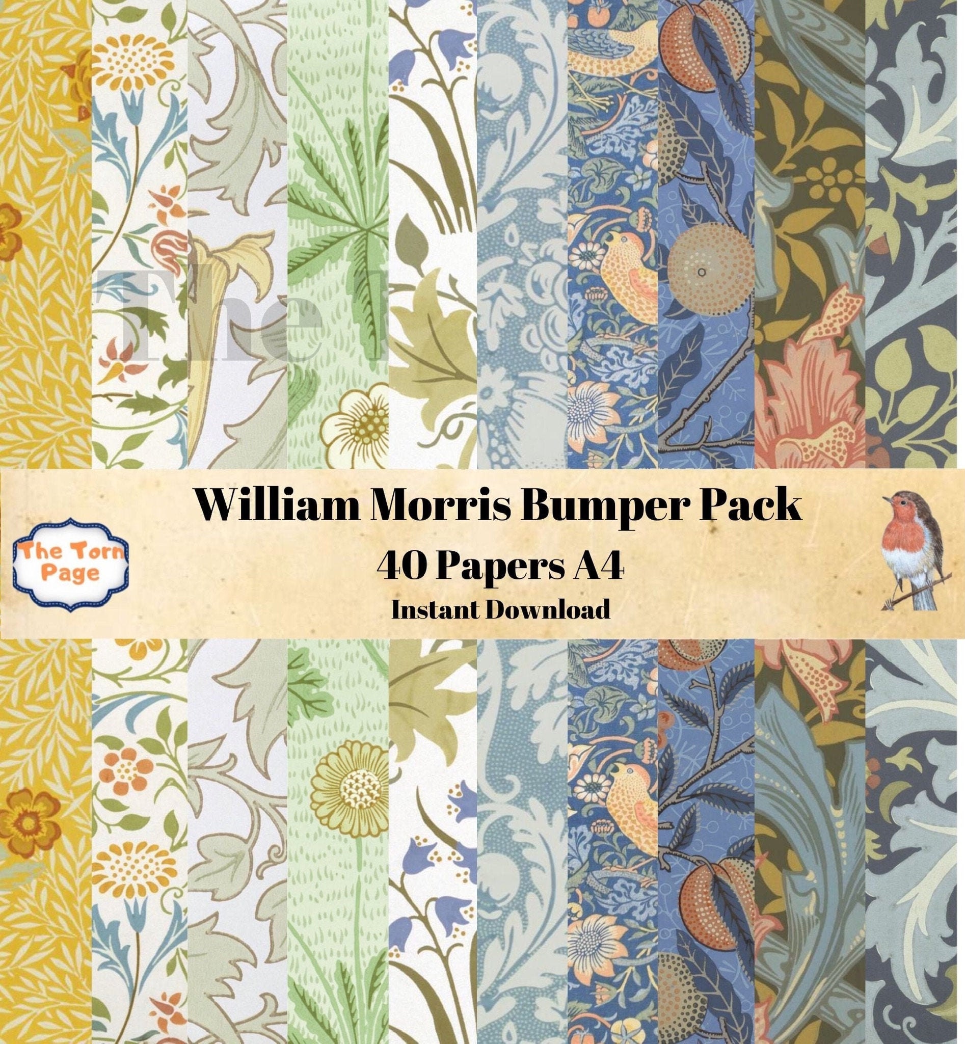 Digital Vintage Papers, William Morris Bumper Pack, 40 Digital Collage Sheets, A4, Printable Paper, Shabby Chic Paper, Wrapping Paper