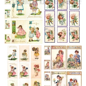Vintage Spring Easter Collage Sheets, Themed Printable Journal Cards, Easter Cards & Ephemera, Easter Crafting Supplies, Commercial License