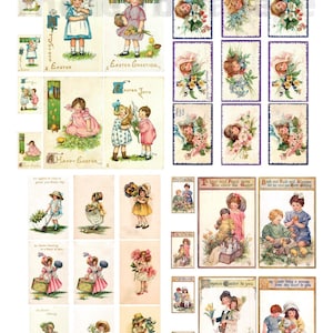Vintage Spring Easter Collage Sheets, Themed Printable Journal Cards, Easter Cards & Ephemera, Easter Crafting Supplies, Commercial License