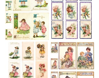 Vintage Easter Collage Sheets: Printable Ephemera & Cards (Digital Download)