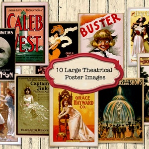 May include: A collage of ten vintage theatrical posters, featuring images of actors, actresses, and performances. The posters are in various colors and styles, with some featuring text such as "Caleb West", "Buster", "The Grace Hayward Co.", and "The Duchess of Devonshire".