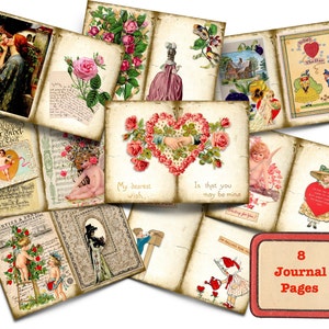 Diário de amor e romance DIY Junk e itens efêmeros, papéis de colagem, cartões e etiquetas vintage de dia dos namorados, diário romântico ou de dia dos namorados perfeito