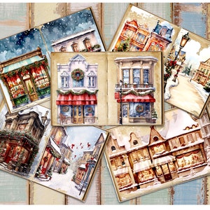 ChristmasVillage Journal Pages, Digital ScrapbookPaperKit, Christmas Printable,Holiday Collage Sheets, Vintage Winter  Ephemera