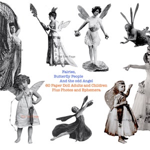 Persone di bambole di carta fata vintage, carte collage tagliate con cura, effimere vintage, mappe, stampe fata, download digitale fata