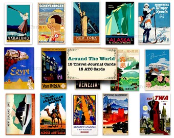 Vintage Travel Poster Journal Cards: Scrapbook Ephemera (Digital Download)