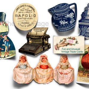 Vintage leuke en ongebruikelijke ruilkaarten, 94 leuke ruilkaarten, kortstondige papieren ruilkaarten, digitale downloads, direct downloaden