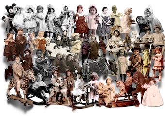 Efímeras de muñecas de papel vintage: Collage de niños y juguetes (Descarga digital)