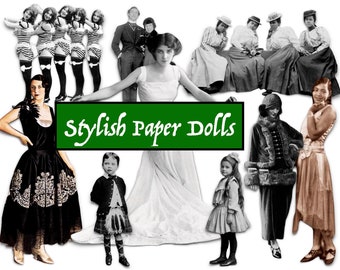 Vintage 1920s Paper Doll Ephemera: Stylish People Collage (Digital Download)