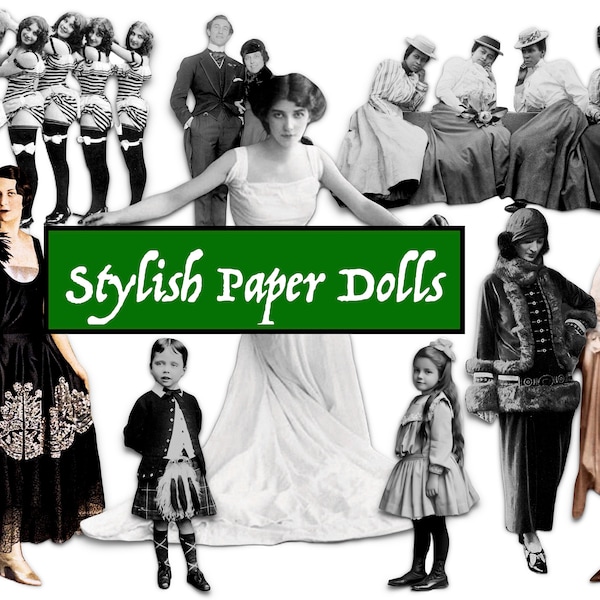 Vintage Stylish Paper Doll People, Fussy Cut Collage Paper, 20th Century Stylish People,  Folio and  Vintage   Ephemera, Journal  Supplies