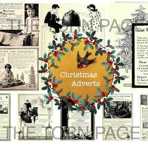 Anúncios vintage de Natal e inverno, diário digital de lixo e itens de scrapbook, diário de lixo, scrapbook e materiais de arte, download instantâneo