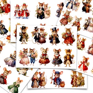 Clip Art Fussy Cut Well Dressed Mice,  ATC Sized , 8 Collage Sheets, 60 Mice, Journal, Scrapbook, Art and Craft Supplies, Digital Download