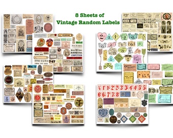 Vintage Number & Text Labels: Junk Journal Ephemera (Digital Download)