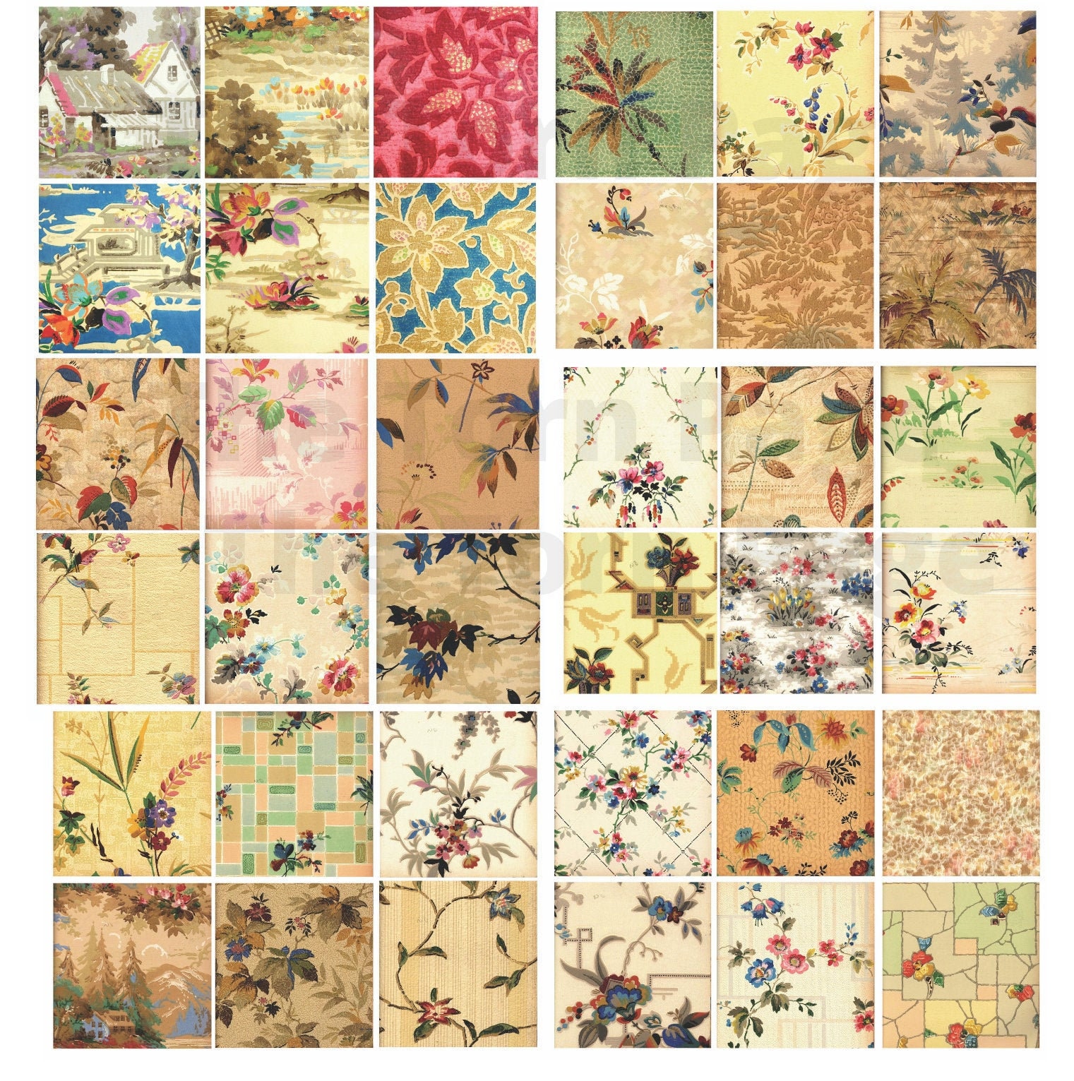 Vintage 1930s Botanical Themed Wallpaper Swatches Shabby Chic Printable Wallpaper Designs Junk Journal and Scrapbook Supplies License Etsy
