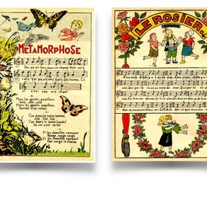 Vintage French Music Sheet Ephemera: Illustrated Songs (Digital Download)