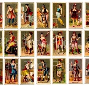 Superbes cartes de style carte de thé vintage, images humoristiques de femmes dans différentes professions, cartes de visite et impressions numériques au format ATC