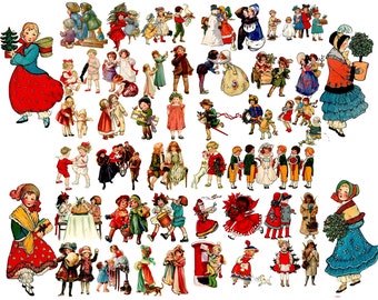 Vintage Christmas Children Paper Dolls: Ephemera for Junk Journals (Digital Download)