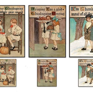 Lindos cartões de Ação de Graças vintage nostálgicos, imagens de Ação de Graças para impressão, projetos de artesanato, diários e álbuns de recortes, uso comercial