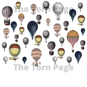 vintage Hot Air Balloon Ephemera, Digital Hot Air Balloon Printables, vintage Ephemera for Journals, Commercial Use, Instant Download