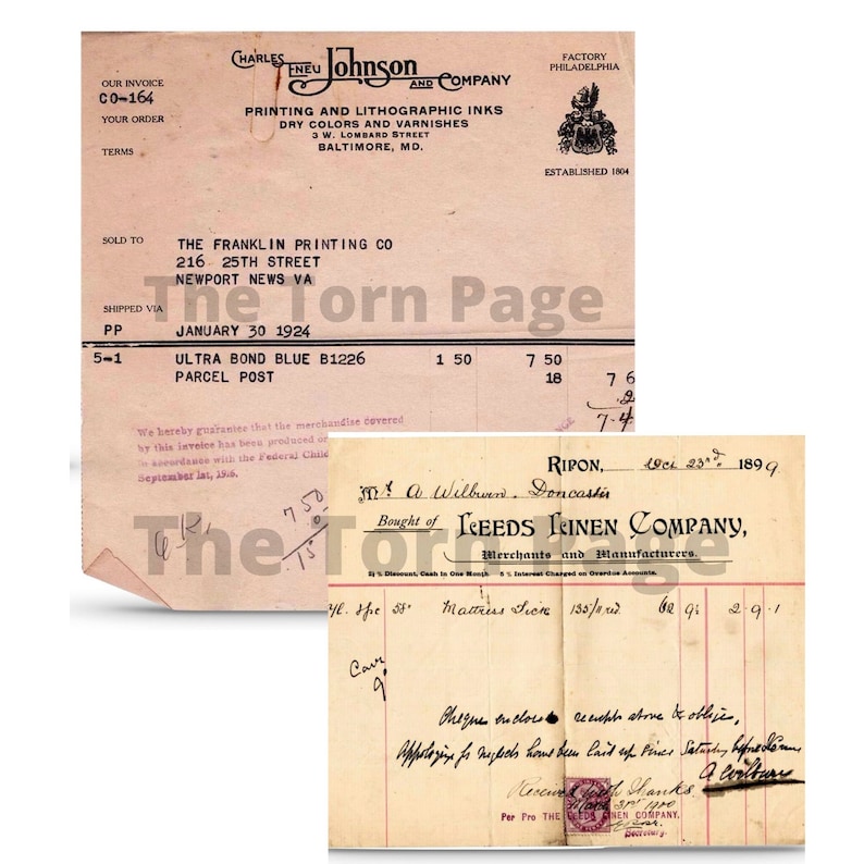 Vintage Invoice Ephemera: Victorian Script Designs (digital Download ...