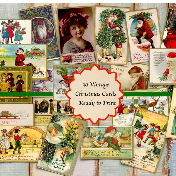 Make Your Own Christmas Cards, Vintage Christmas Card Kit, Envelopes and Inners, 30 Printable Festive Cards, Instant Download